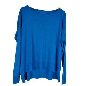 Eileen Fisher Linen Pullover Sweater Sz M Blue Drop Shoulder Relaxed Fit FLAW